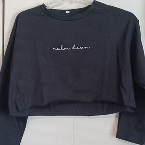 Unbranded, Long Sleeve "Calm Down" Black Crop Top Womens Size Med.